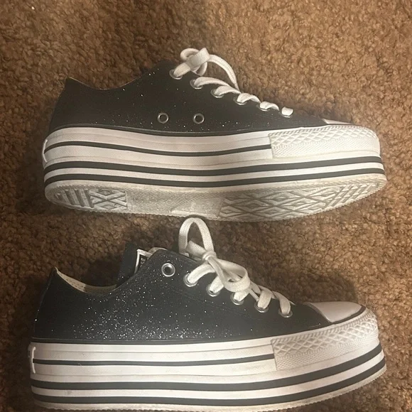 Converse Black Glitter Platform Sneakers - Picture 7 of 8